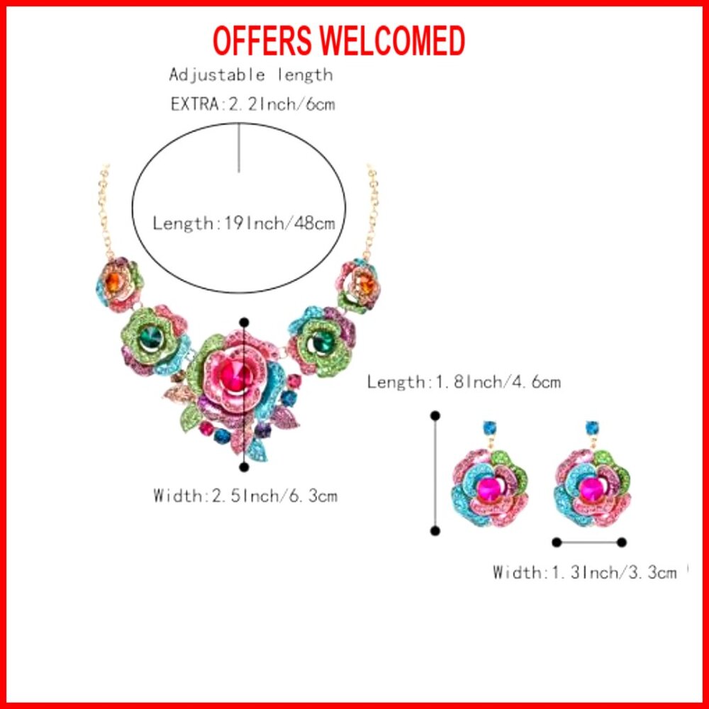 Crystal Layer Flower Cluster Statement Necklace D… - image 4